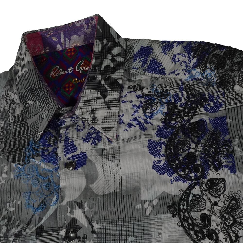 Robert Grapham Limited Editon Abstract Floral Flip Cuff Button Shirt Men's Large